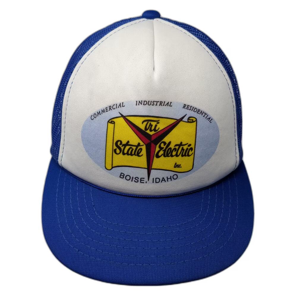 Hanes Trucker Hat Blue White Tri State Electric Boise Idaho Snapback OS Mesh